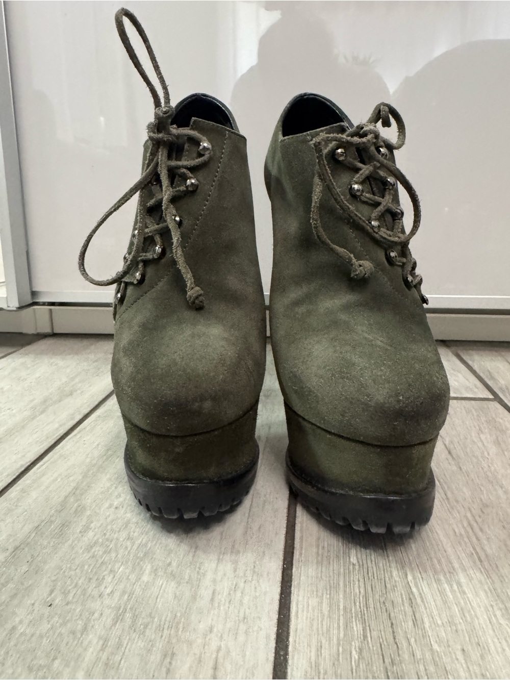 Alaia Olive Green Suede Platform Ankle Boots